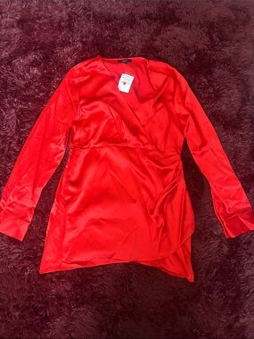 Forever 21 Red Surplice Wrap Tunic Top